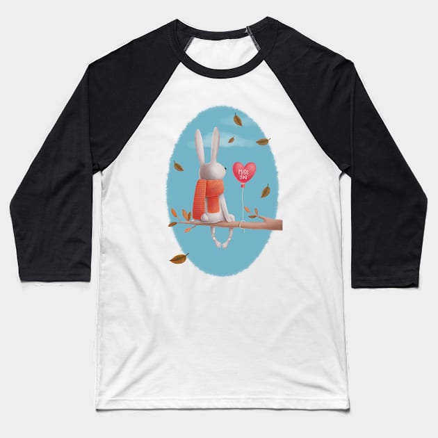 Miss you! Cute rabbit sitting in a tree thinking of his love in the autumn Baseball T-Shirt by marina63